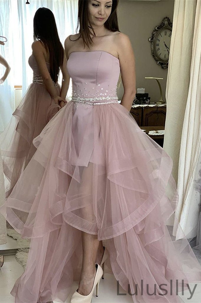 Strapless Detachable Tulle Skirt Long Prom Dress - lulusllly