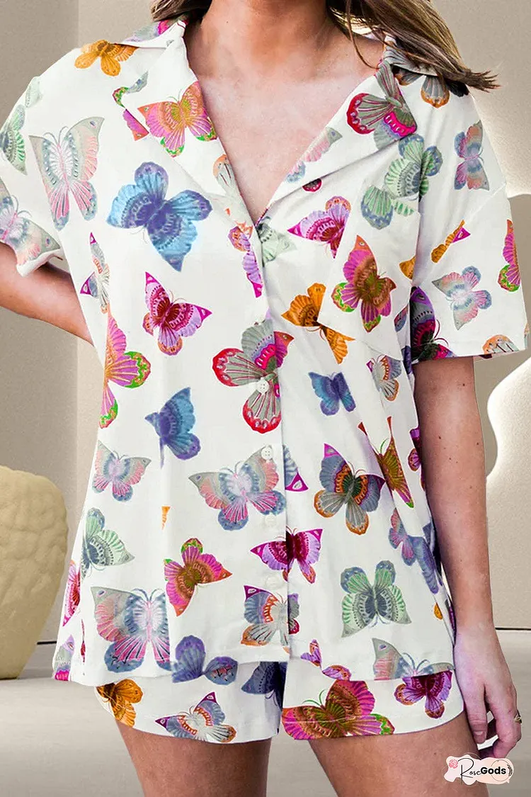 Butterfly Half Sleeve Top and Shorts Set