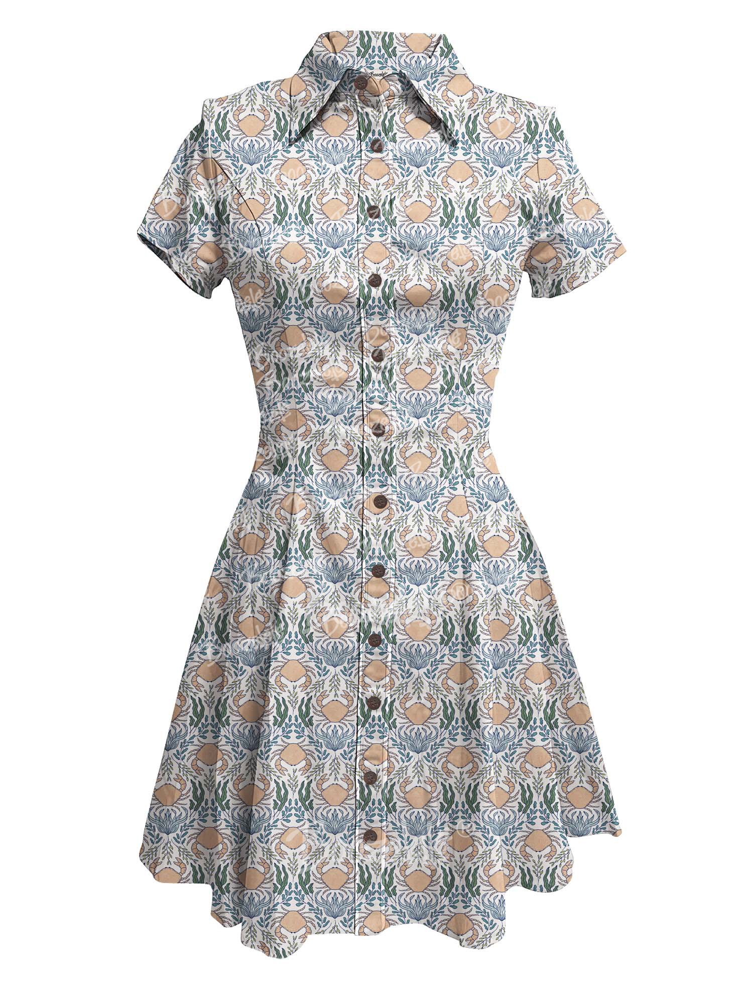 【Monique Beaudin X Boozelele】Seaweeds And Crabs - 100% Cotton Dress