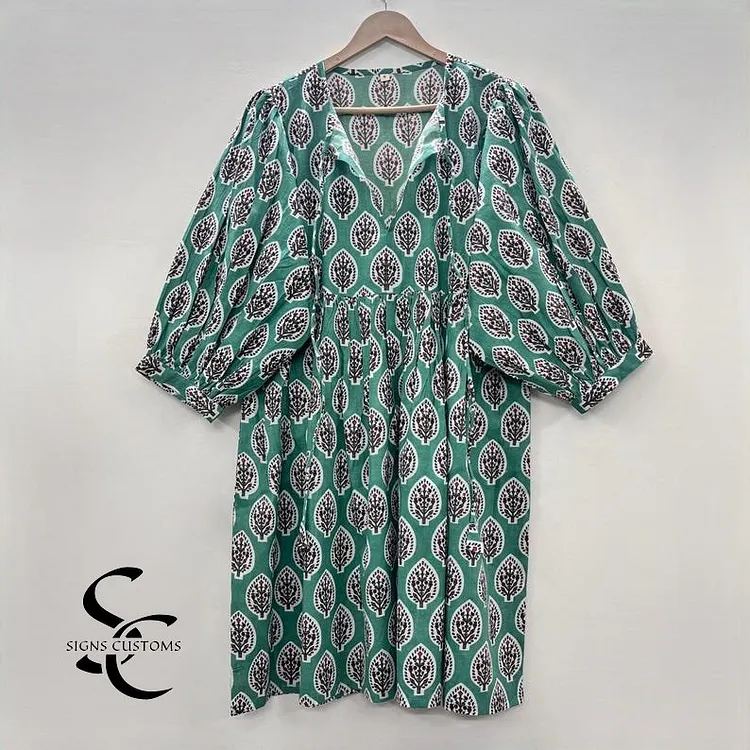 Block Printed Cotton Midi Dress &ndash; Summer Long Maxi Dress for Women