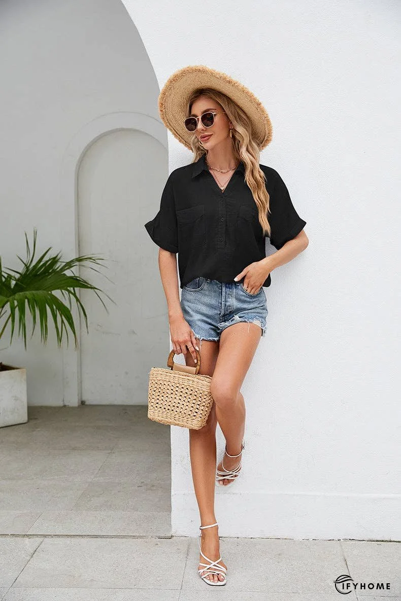 Half Button Johnny Collar Blouse | IFYHOME