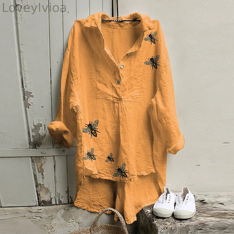 Vintage Bees Art Cozy Lapel Casual Shirt