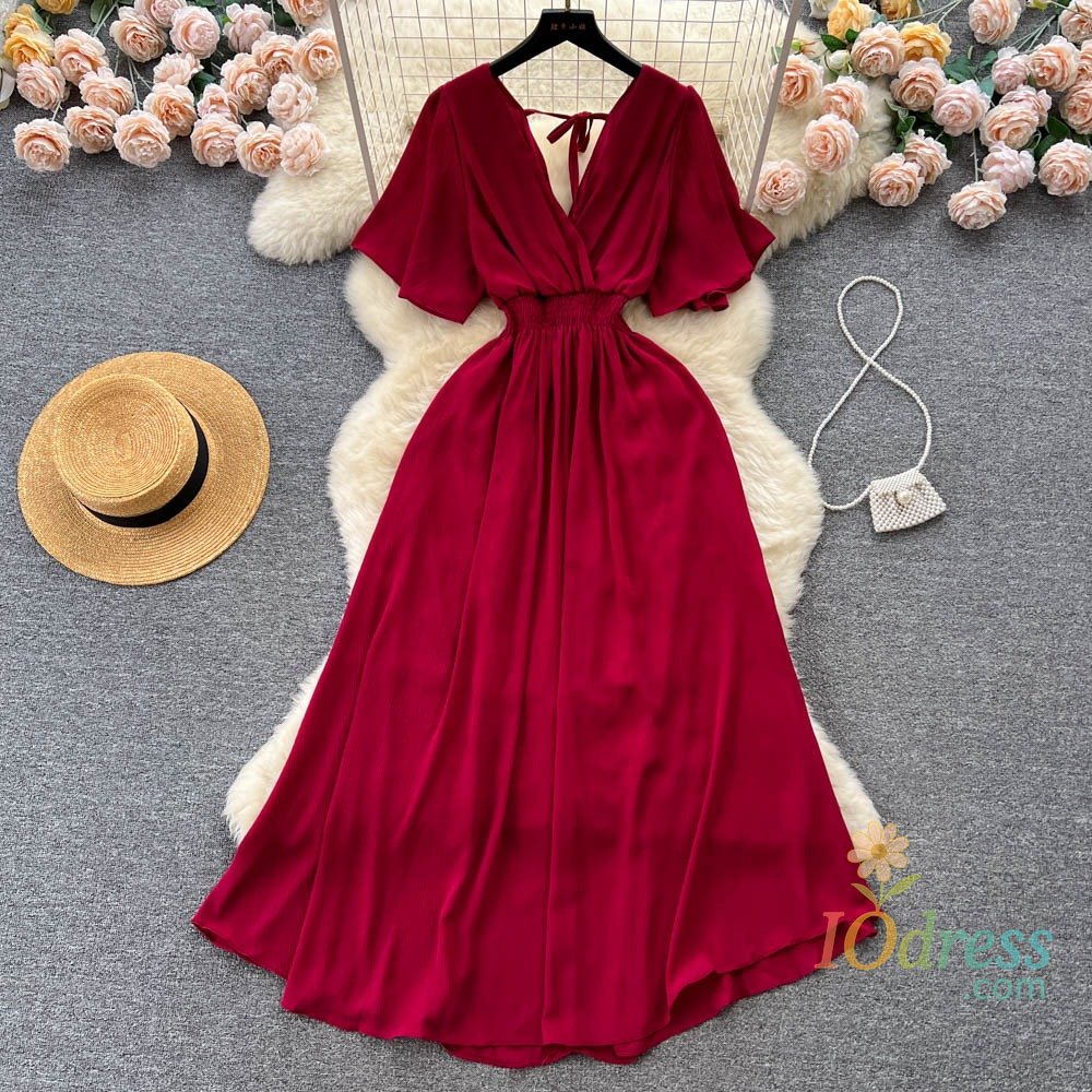 IO Dress YuooMuoo Chiffon Solid Bohemian Maxi Dress Sexy Backless Bandage Vacation Outfits Summer Dress Elegant Two Layers Party Vestidos IO Dress