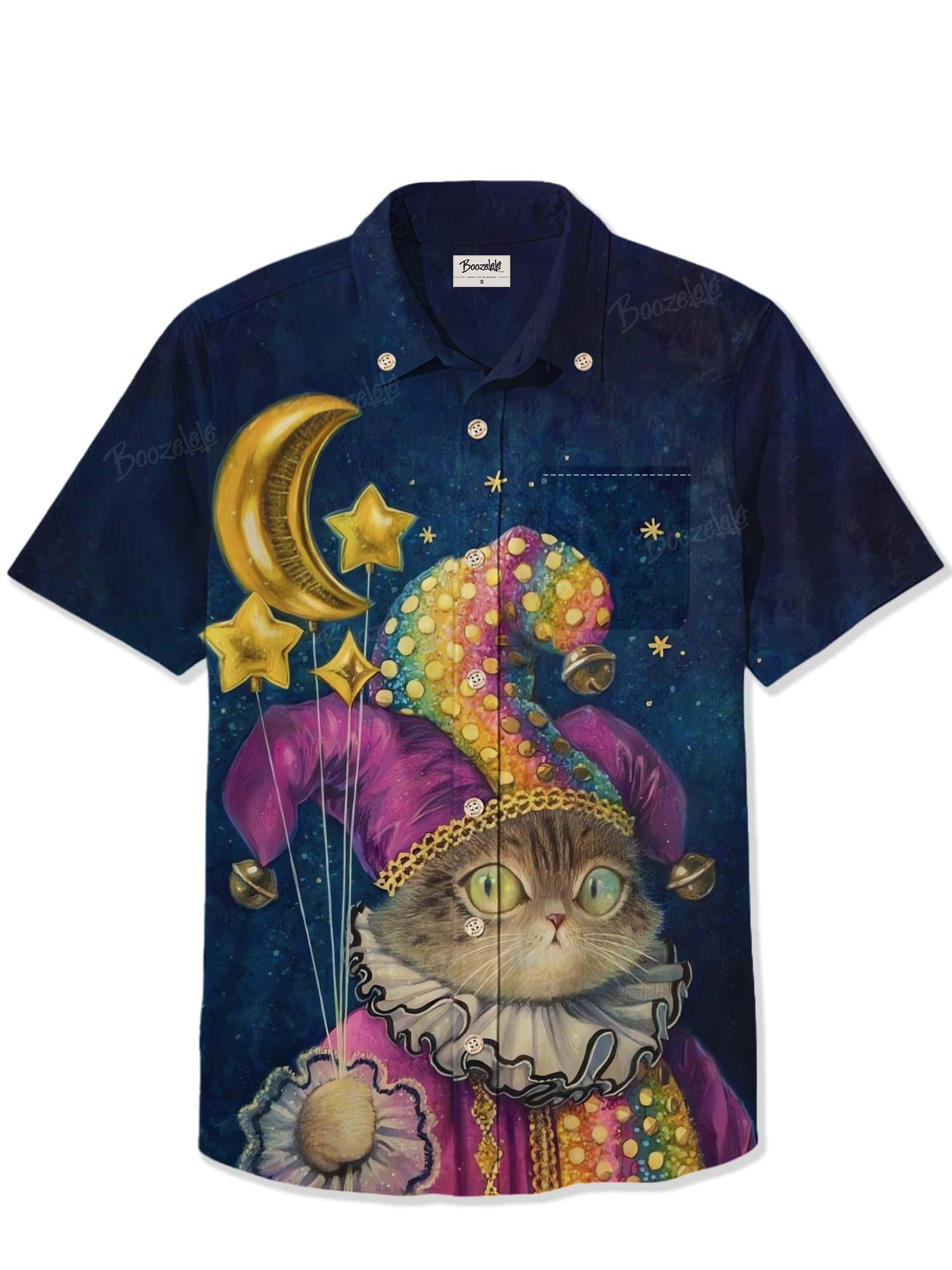 Mardi Gras Clown Cat With Balloon - 100% Cotton Shirt