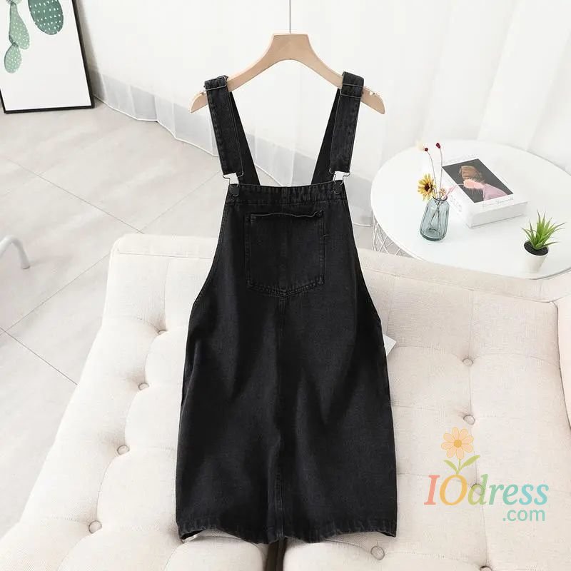 IO Dress Denim Strap Jumper Dress Sleeveless A Line Short Skirt Casual Summer Pinafore