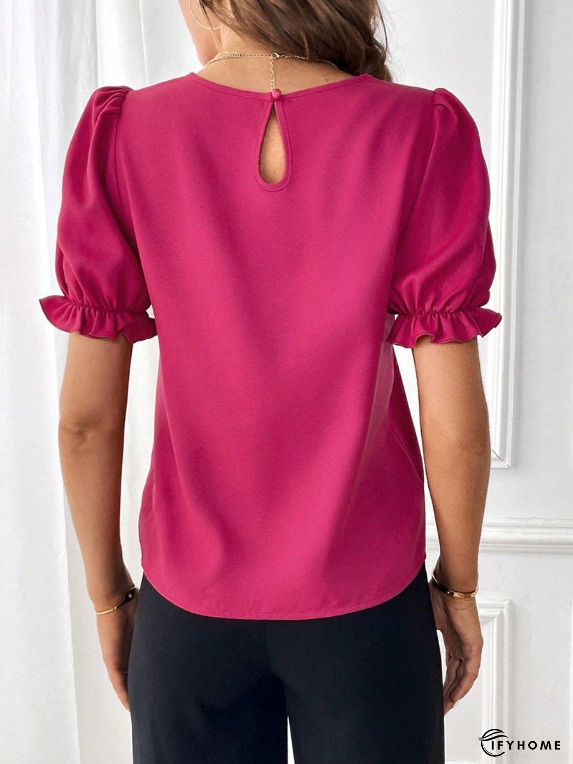 Round Neck Flounce Sleeve Blouse | IFYHOME