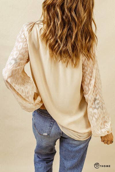 Leopard Tie Neck Balloon Sleeve Blouse | IFYHOME