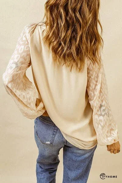 Leopard Tie Neck Balloon Sleeve Blouse | IFYHOME