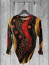 Unisex Vintage Line Wave Art Print Cotton Lapel Pocket Long Sleeve Shirt