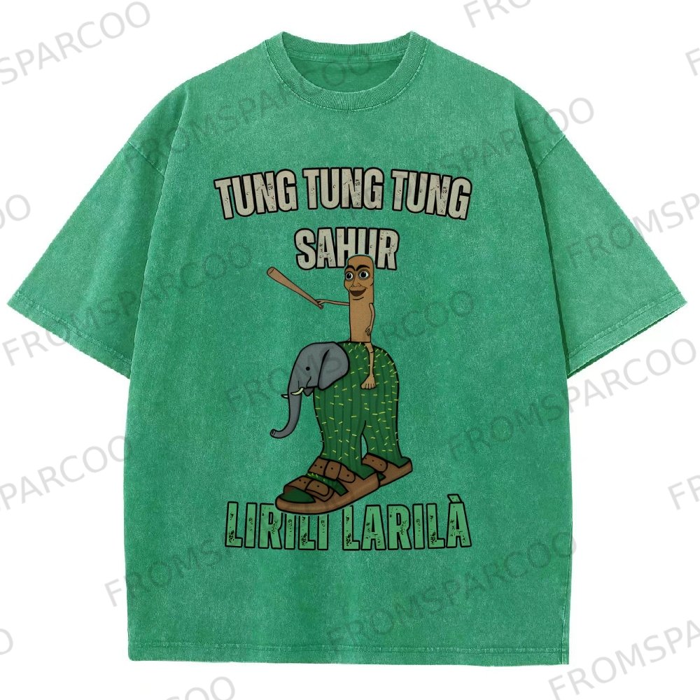 Funny Brainrot Meme Print Washed T-Shirt