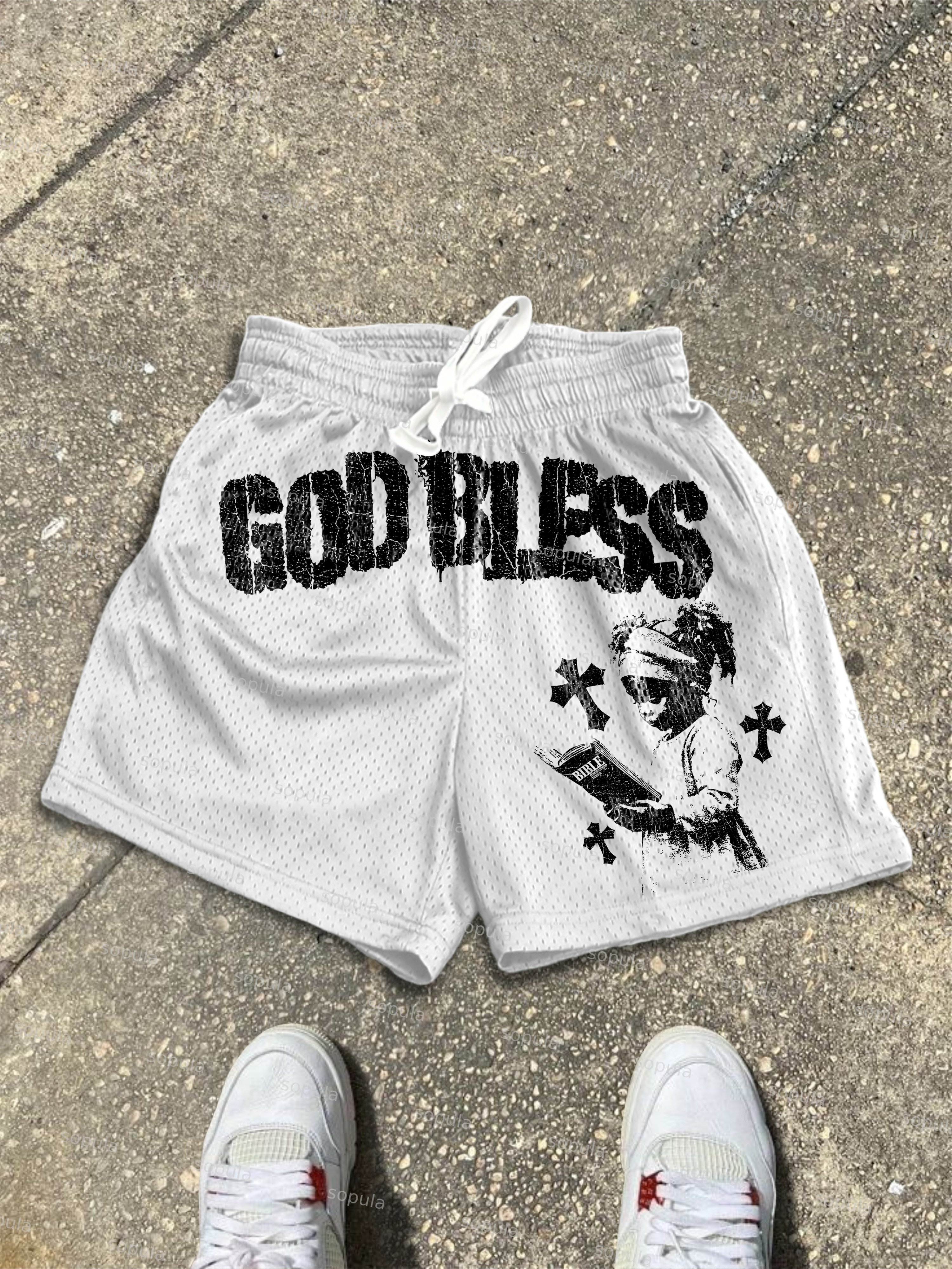 God Bless Children's Prayer Graphic Mesh Shorts