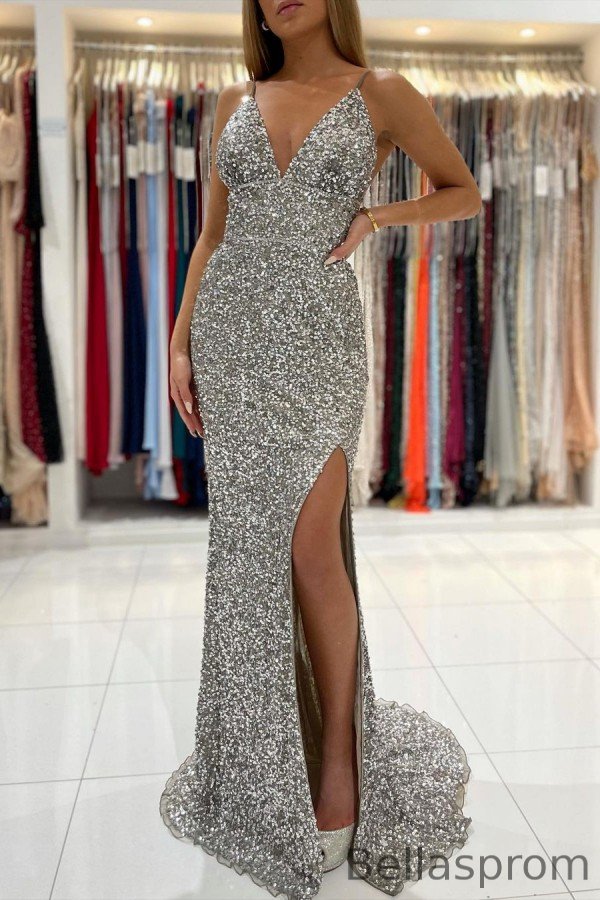 Bellasprom Sexy V-Neck Mermaid Prom Dress Long With Slit Sleeveless Bellasprom