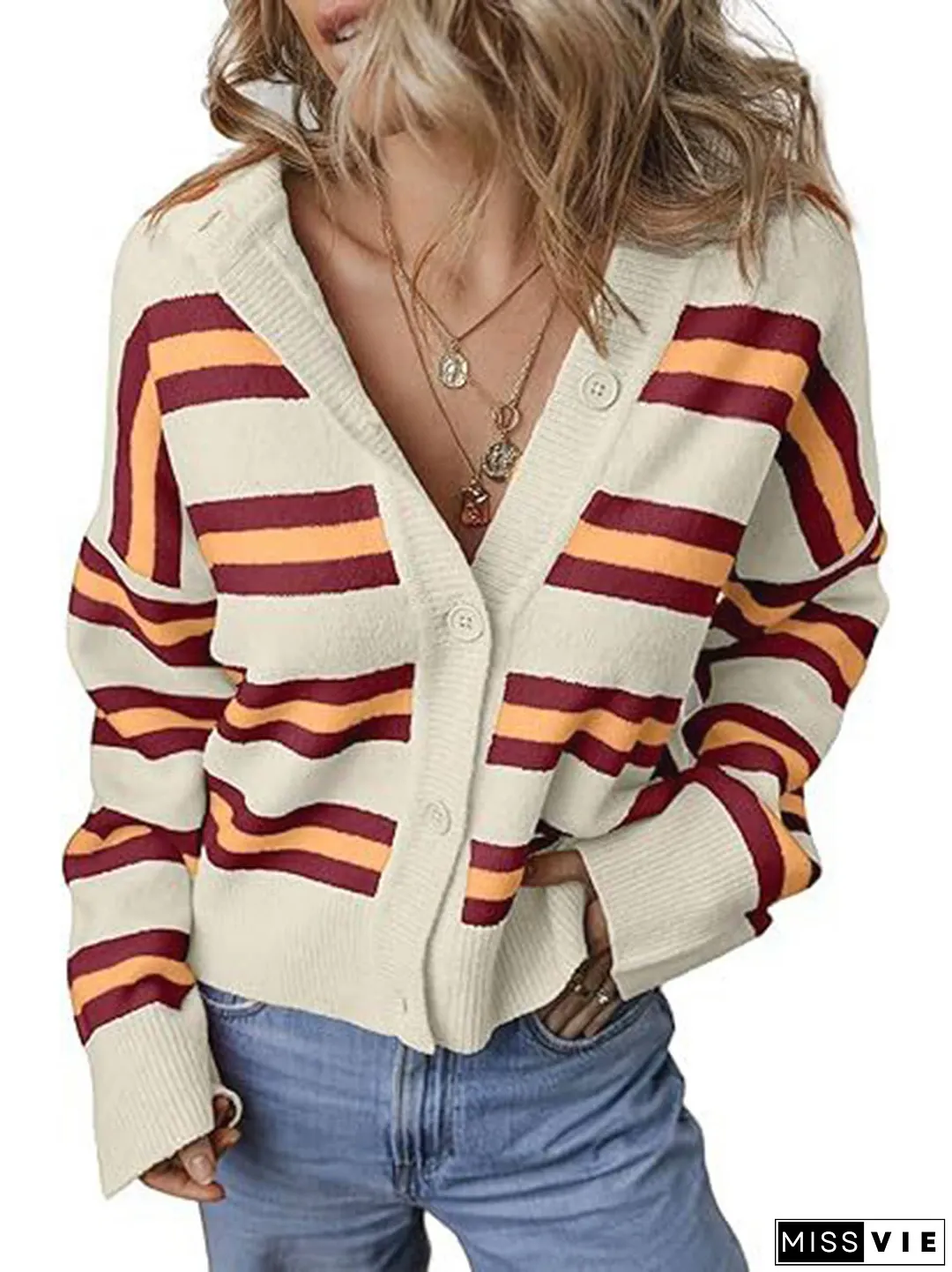 Striped Color Blocked Knitted Cardigan