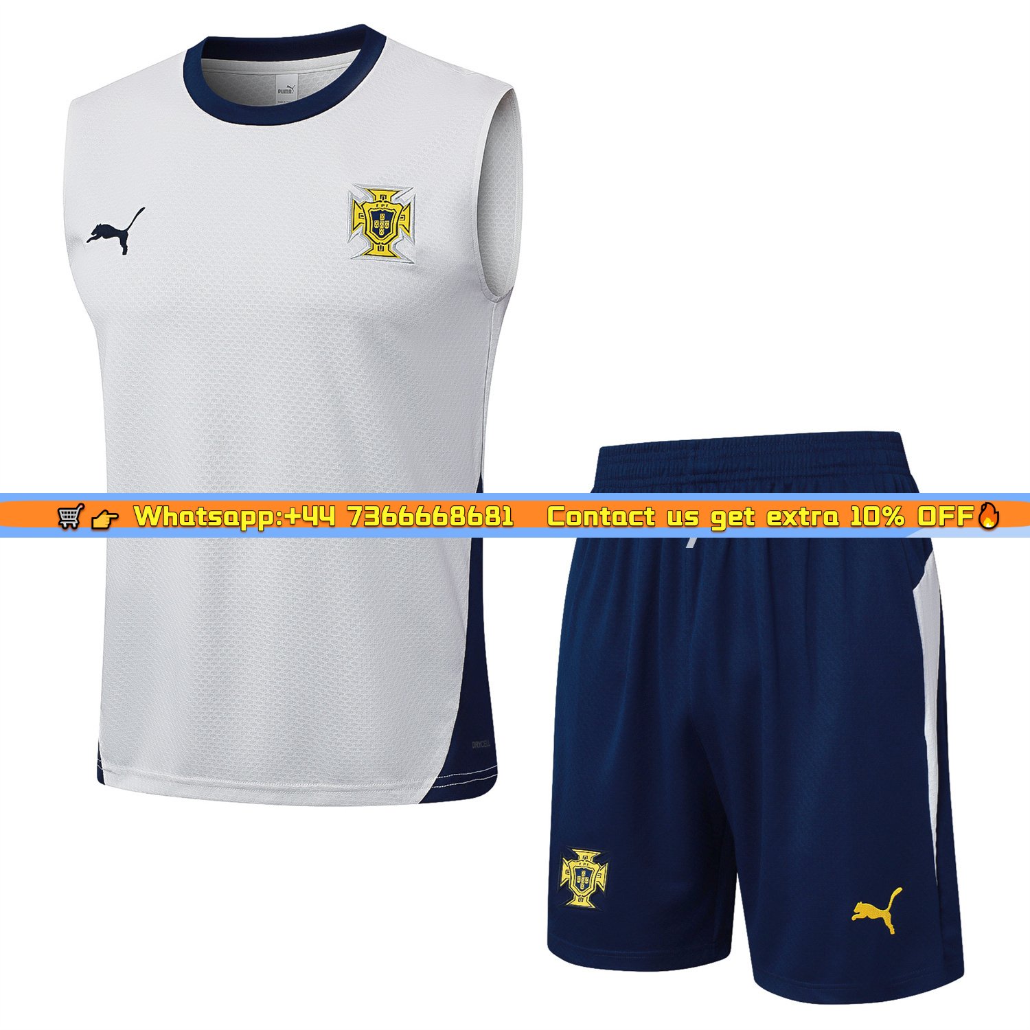 Portugal 25-26 Vest Training Set - Off White Top and Deep Blue Shorts