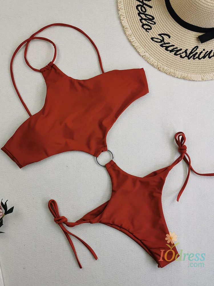 IO Dress 2025 Sexy Halter One Piece Swimwear Women Swimsuit Female Hollow Out Bathing Suits Summer Beach Wear Backless Monokini Swim Lady