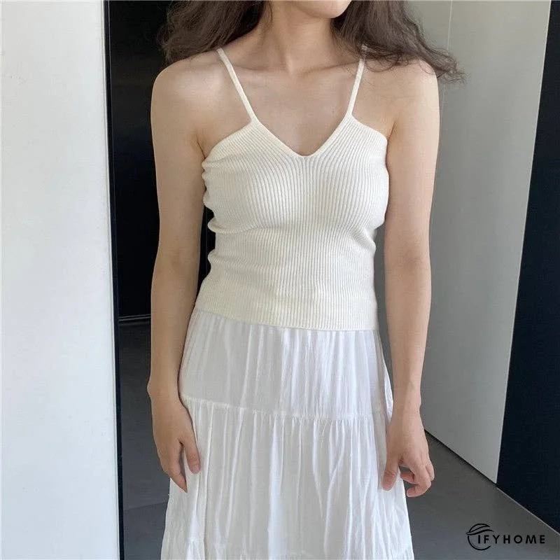 V-Neck Sleeveless Knit Tank Top For A Slim Fit | IFYHOME