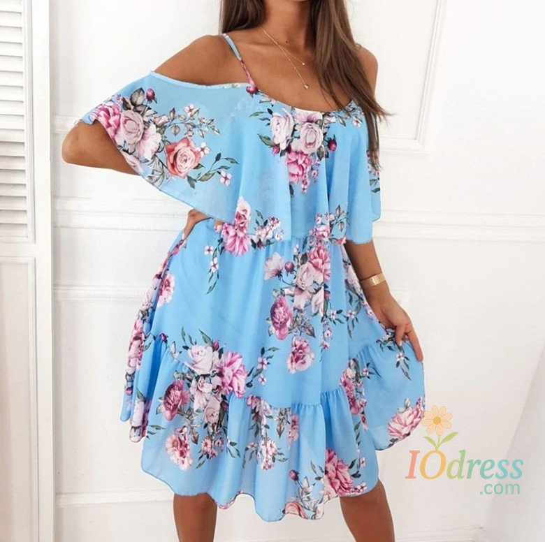IO Dress Woman Dress 2022 Summer Floral Printed Sexy Spaghetti Strap Off Shoulder Dress Casual Ladies Holiday Beach Boho Dresses Vestidos IO Dress