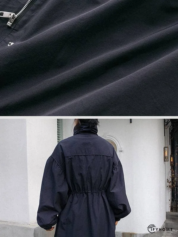 Solid Color Loose Elastic Waist Long Outwear | IFYHOME