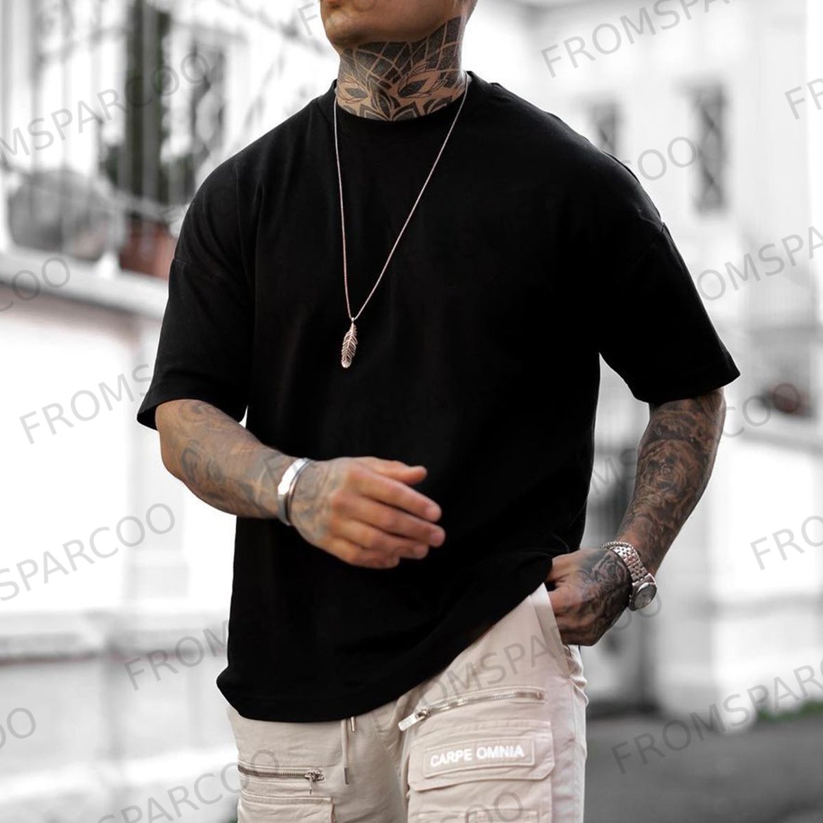 Oversized Cotton T-Shirt Solid Color Street Casual T-Shirt