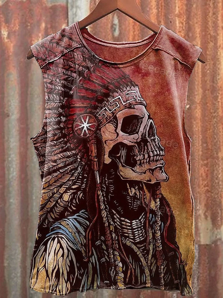 Teecade Teecade Vintage Skeleton Undead Art Print Casual Shirt Tee
