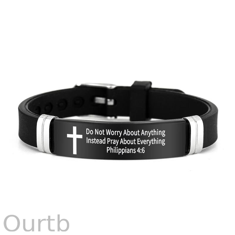 Cross Bracelet Inspirational Bible Quotes Faith Christian Silicone ID Wristband Religious Gift Men and Women Stainless Steel Rubber Adjustable Bracelet