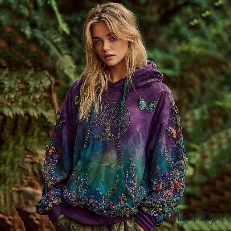 Women's Viking Tree Of Life Gradient Art Casual Hoodie