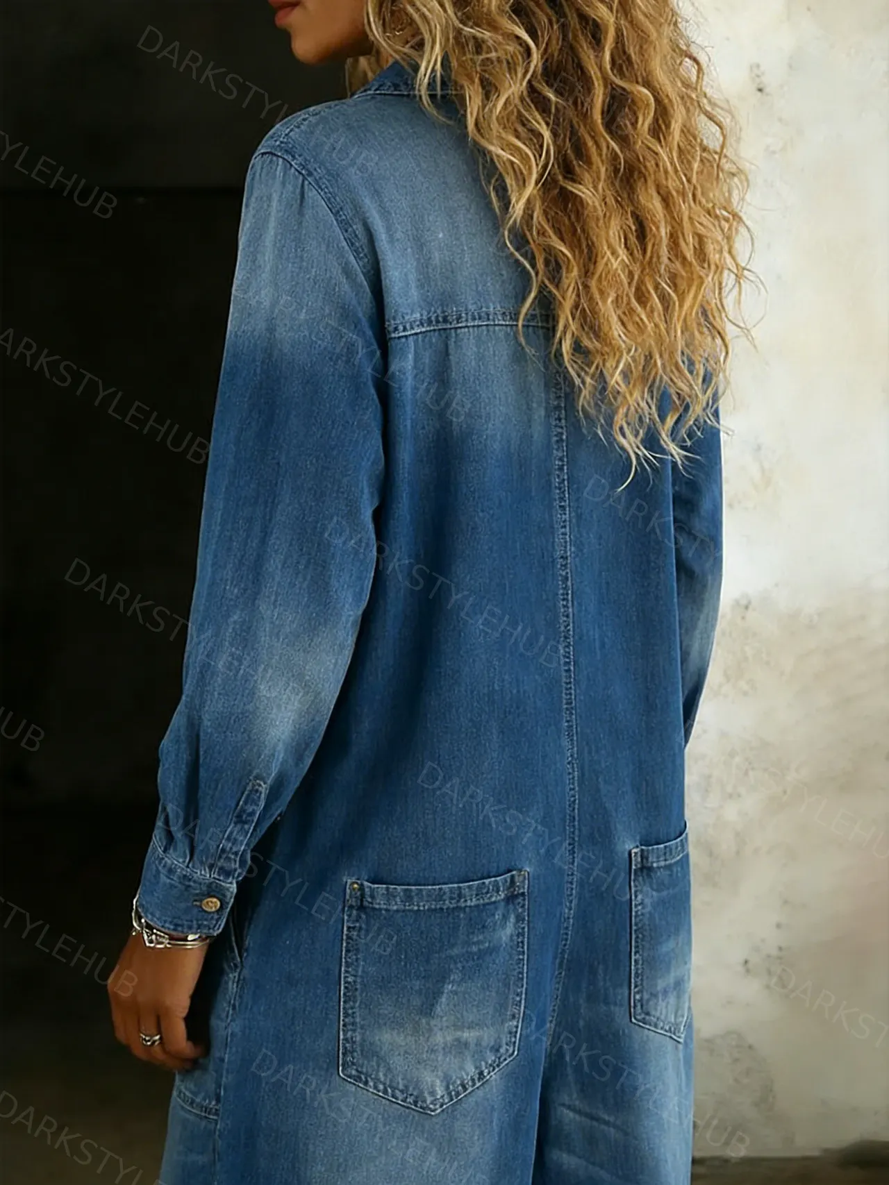 Women's Solid Color Cozy Casual Cotton Denim Jumpsuit