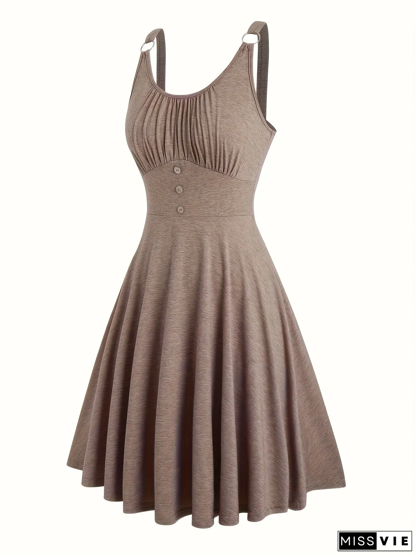 European And American Fashion Casual Waist-Cinching Buttoned Spaghetti Strap Dress