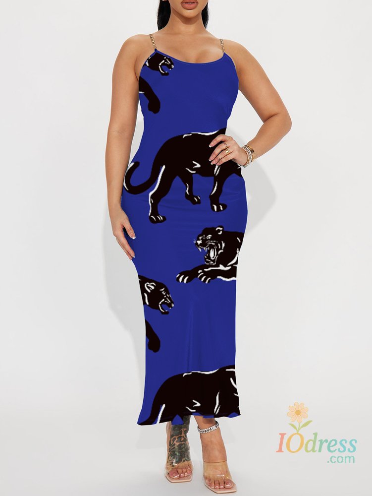 IO Dress Plus Size Mujer 2025 Verano Nuevo Cuello Redondo Vestido Sin Mangas Estampado Animal,Ropa Elegante Slim Mujer