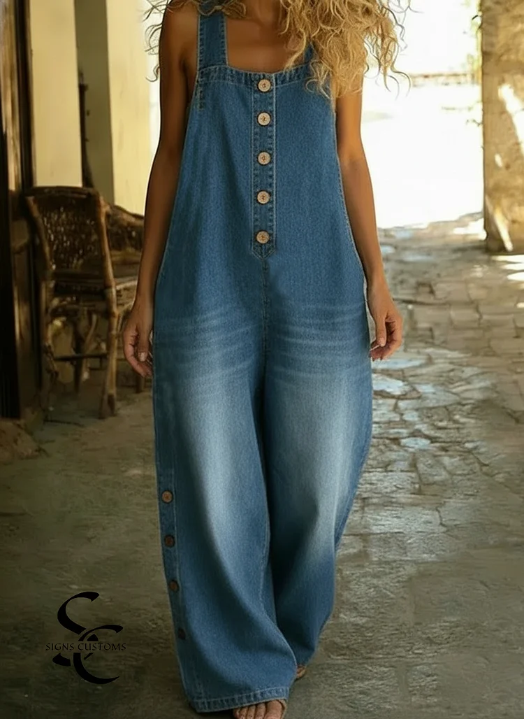 Casual Denim Overalls Jumpsuit