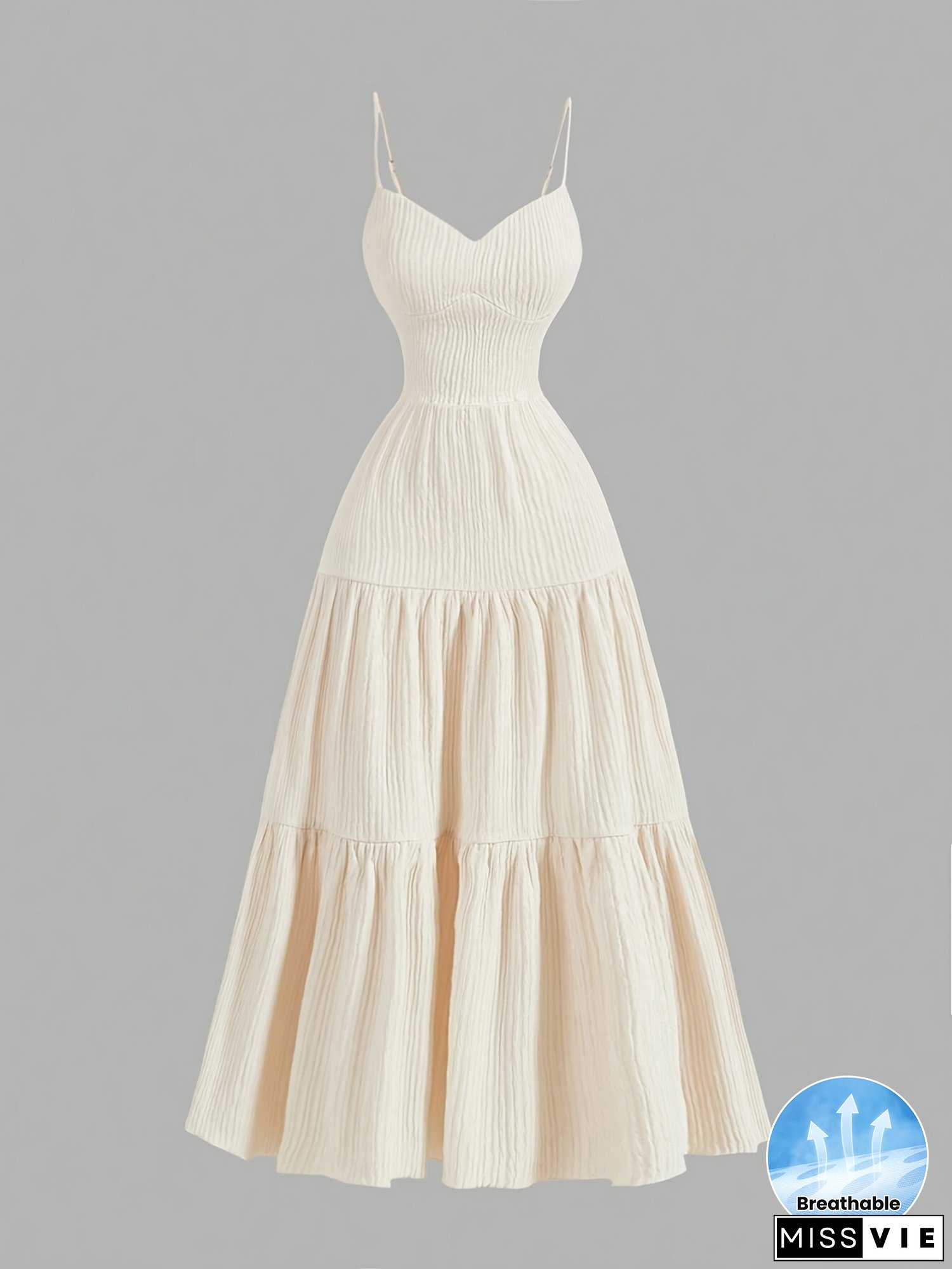 [Emerald Green Dress] Emerald Green Lightweight Women's Spaghetti Strap A-Line Dress | Breathable Summer Dress With Ruffled Hem, Machine Washable Solid Color Vacation & Casual Wear, Elegant Special Collection, Smooth Polyester Fabric