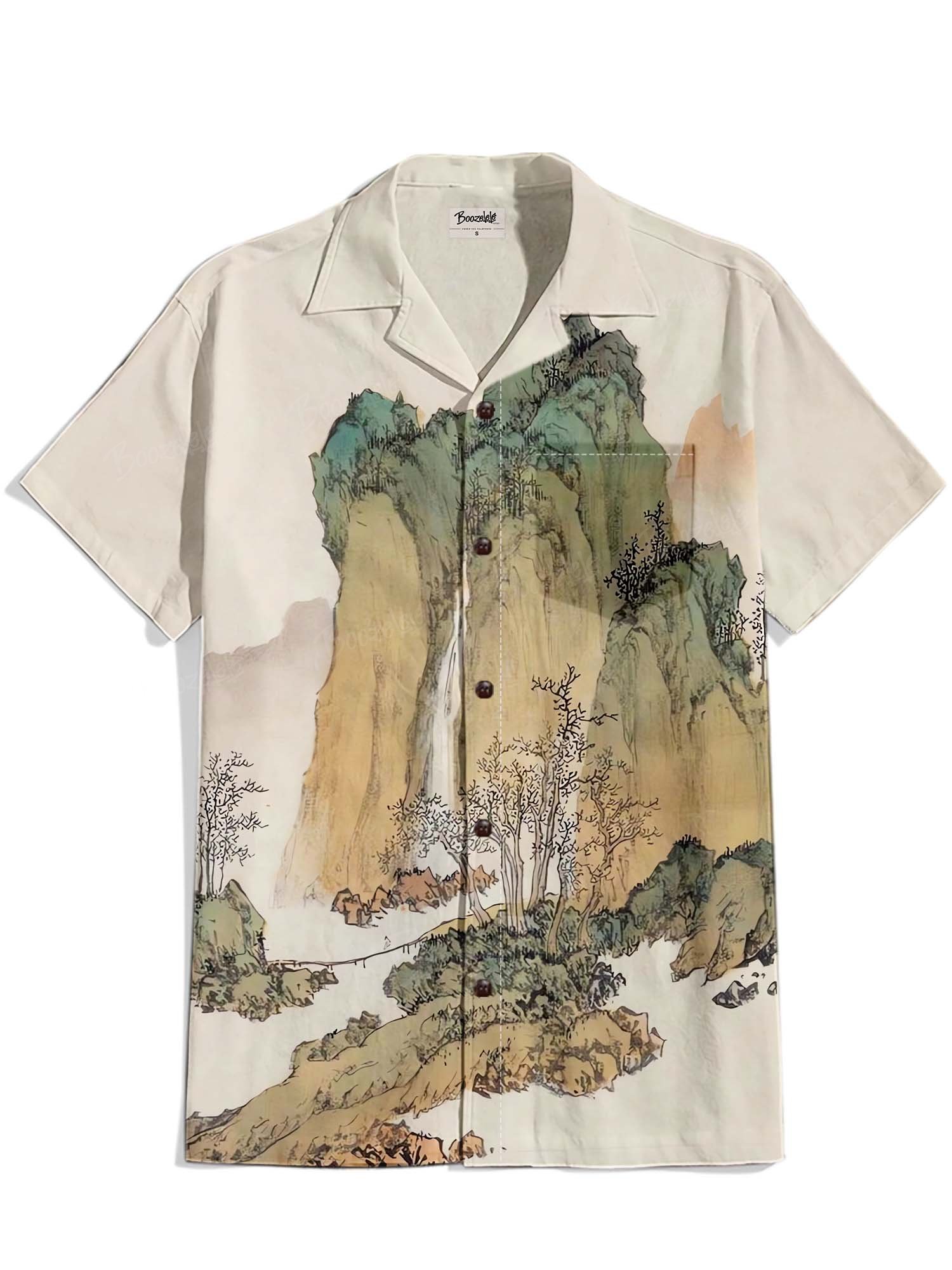 Oriental Landscape - 100% Cotton Cuban Collar Shirt