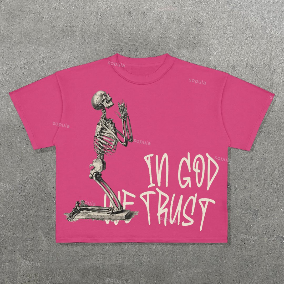 Sopula In God We Trust Letters Skull Print T-Shirt
