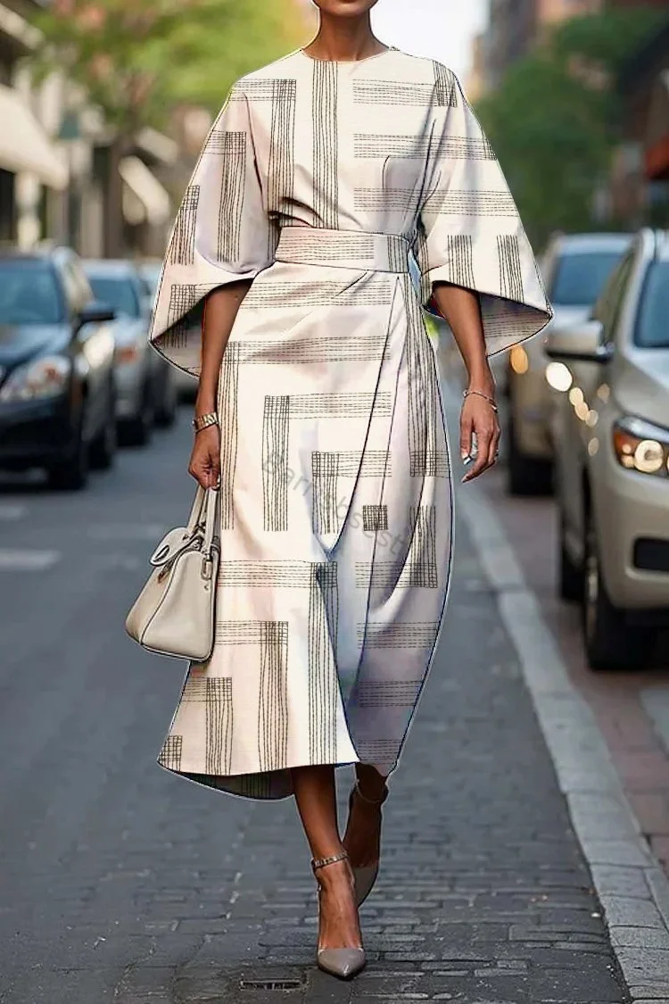 Women's Elegant Geometric Abstract Art Print Midi Dress