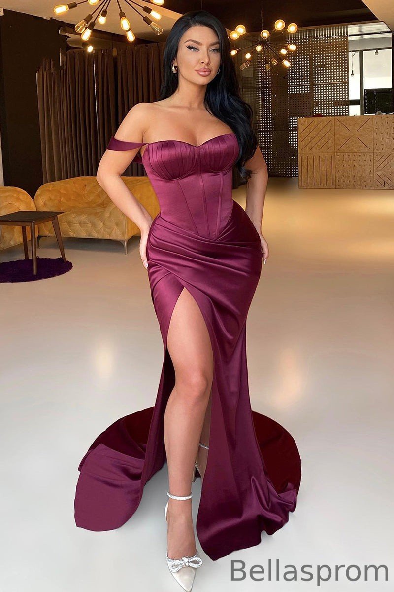 Bellasprom Grape Off-the-Shoulder Prom Dress Mermaid Split Long Sweetheart Bellasprom