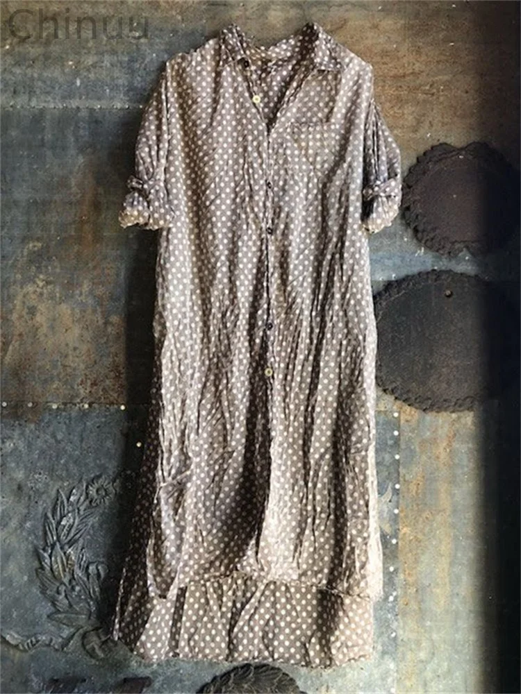 Classic Polka Dots Maxi Shirt Dress