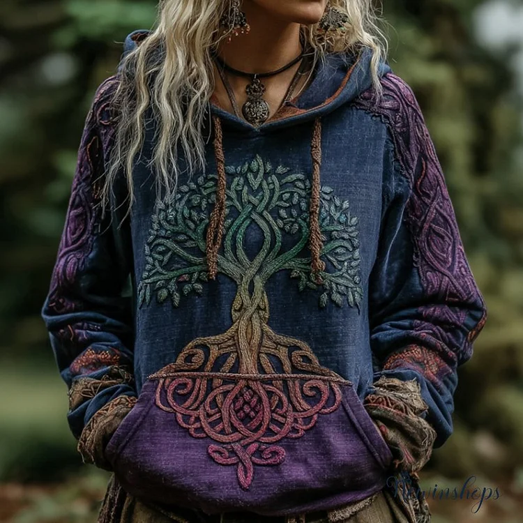 Women's Viking Tree Of Life Celtic Knot Art Gradient Comfort Hoodie