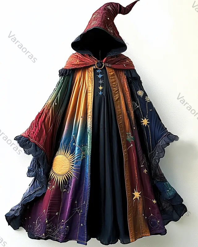 Stars and Moon Embroidered Rainbow Contrast Cape 1404
