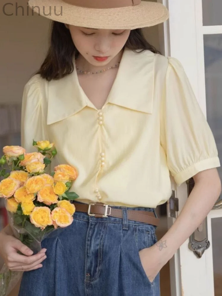 Yellow Short Sleeve Loose Shirt