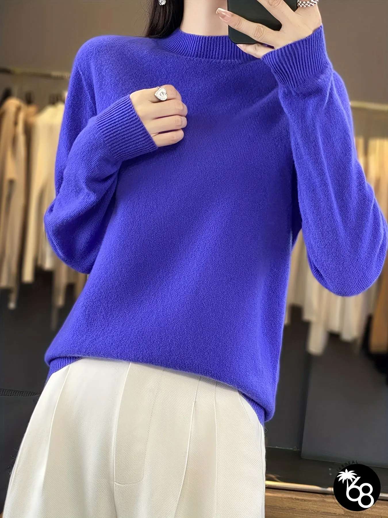 Womens Elegant Sweater High Neck Long Sleeve Solid Color Top Soft Warm Spring Fall | 168DEAL