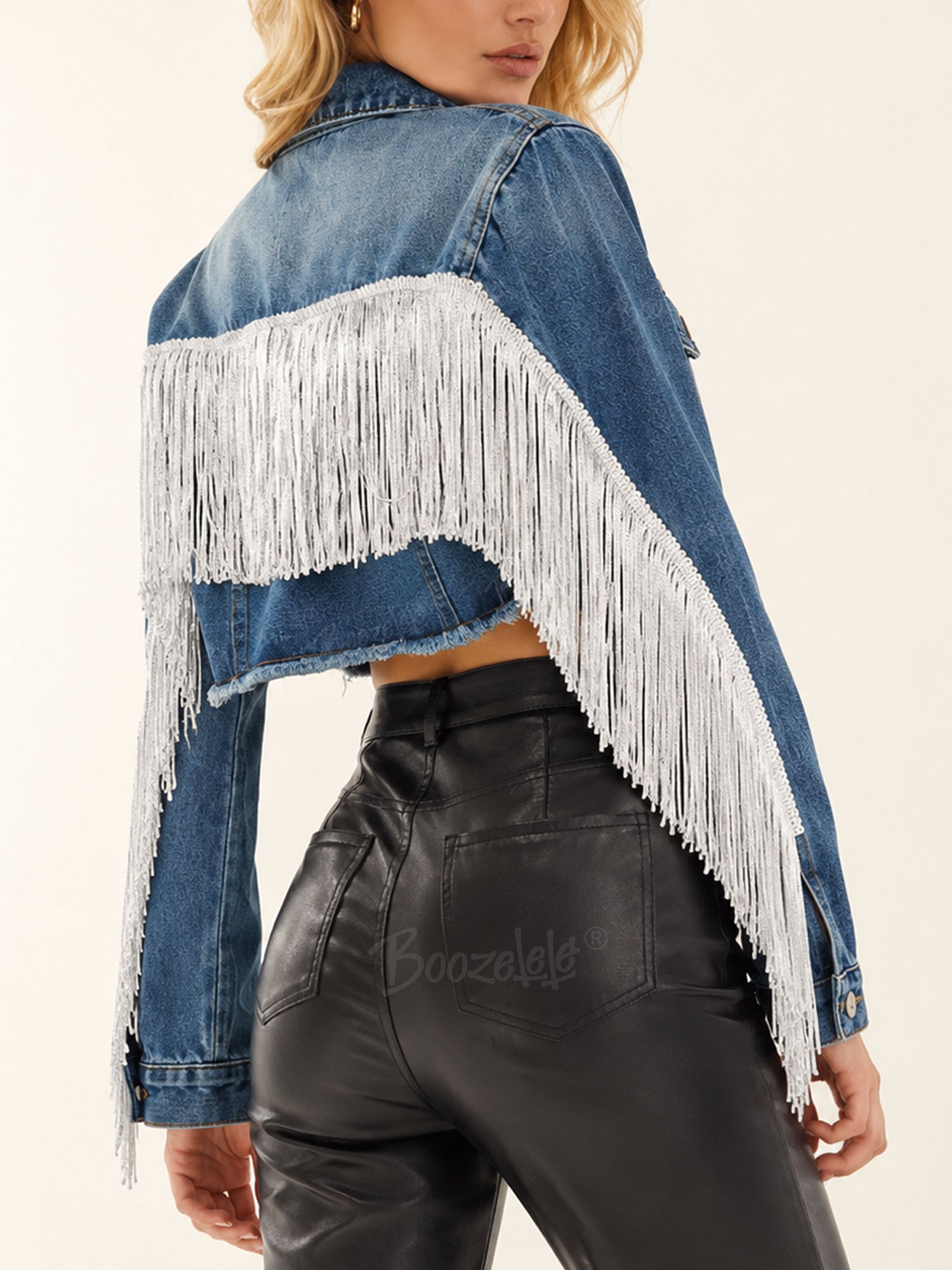 Great for Texas Country Music Festivals &mdash; Vintage Blue Front-and-Sleeve Rhinestone Tassel Dynamic Bohemian Denim Jacket
