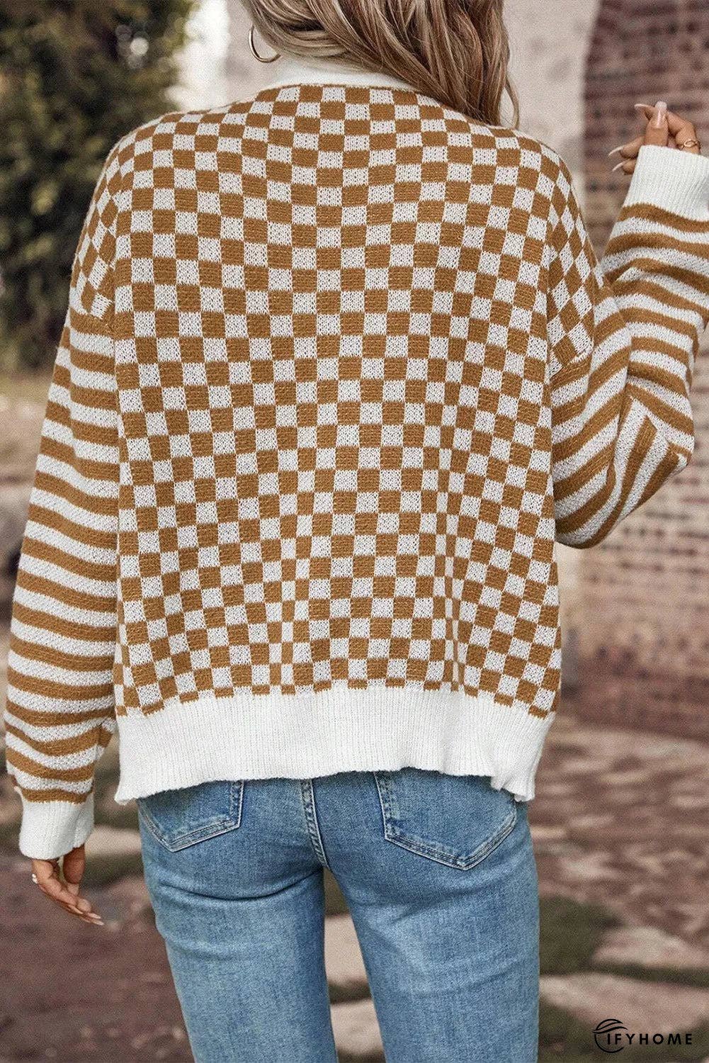 Checkered V-Neck Long Sleeve Cardigan | IFYHOME