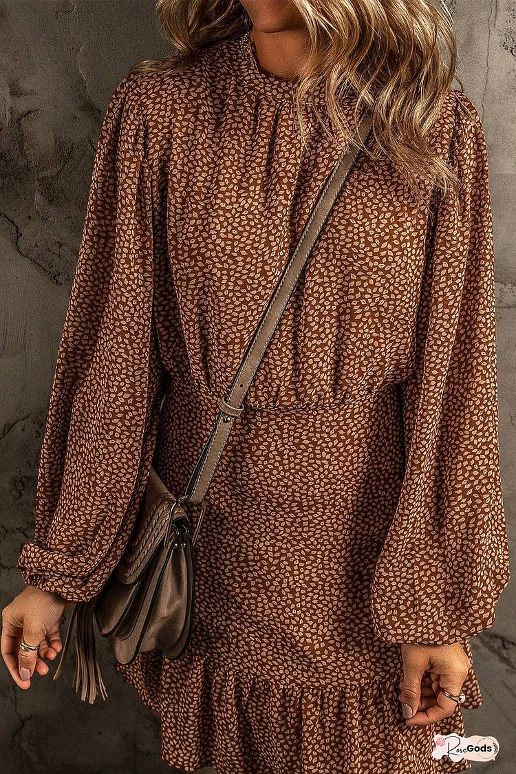 Printed Ruffle Hem Long Sleeve Dress
