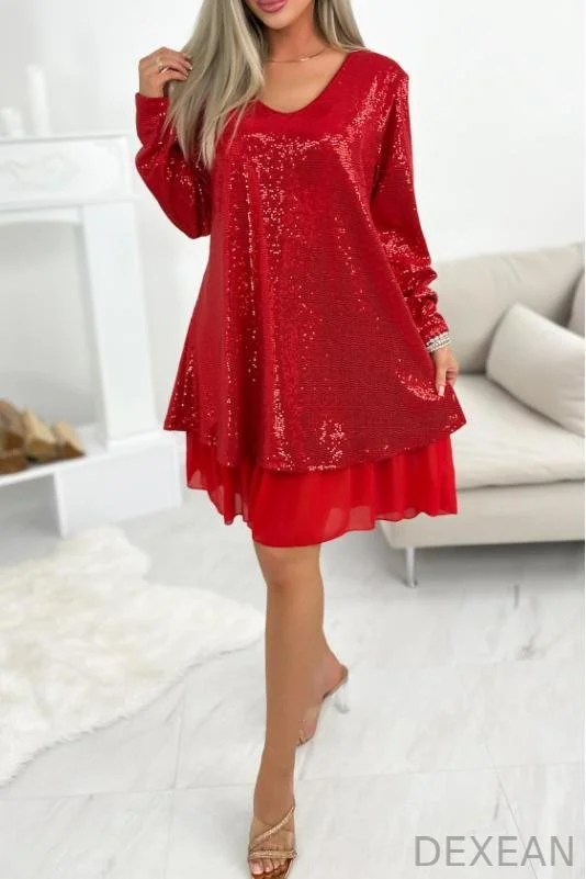 Ladies Casual Elegant V Neck Sequin Dress