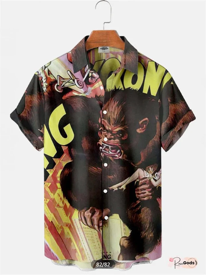 Men's Fashion Trends 3D Digital Printing Shirt Short-sleeved Shirt Summer Printing Cardigan Shirt Beach Shirt Short-sleeved