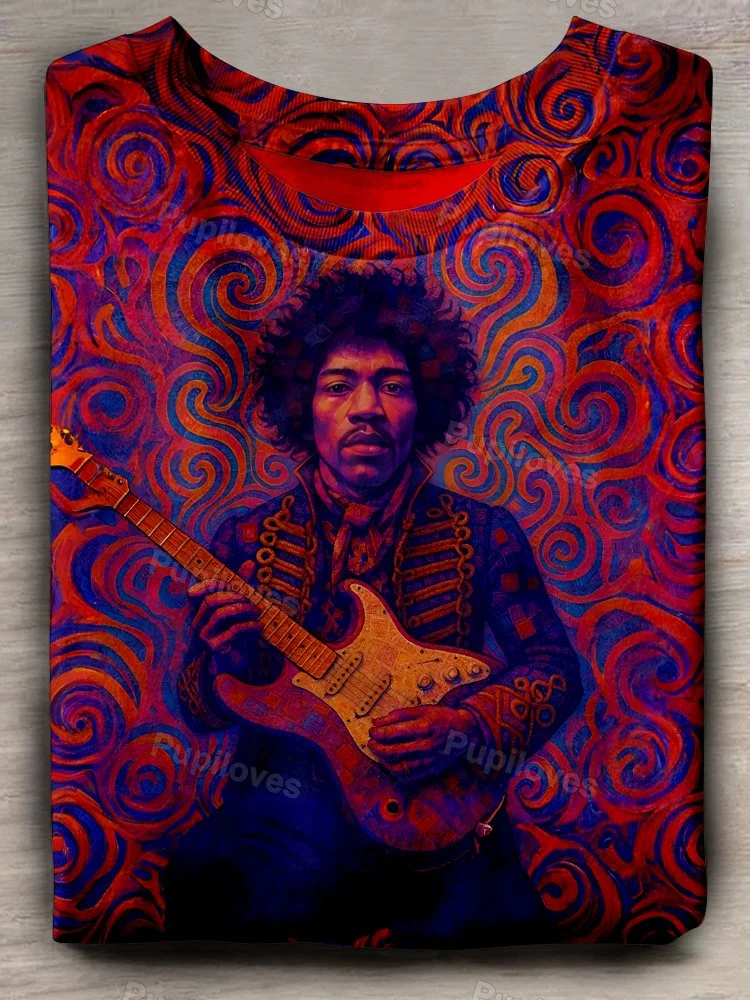 Pupiloves Pupiloves Jimi Hendrix Rock Art Print T-shirt