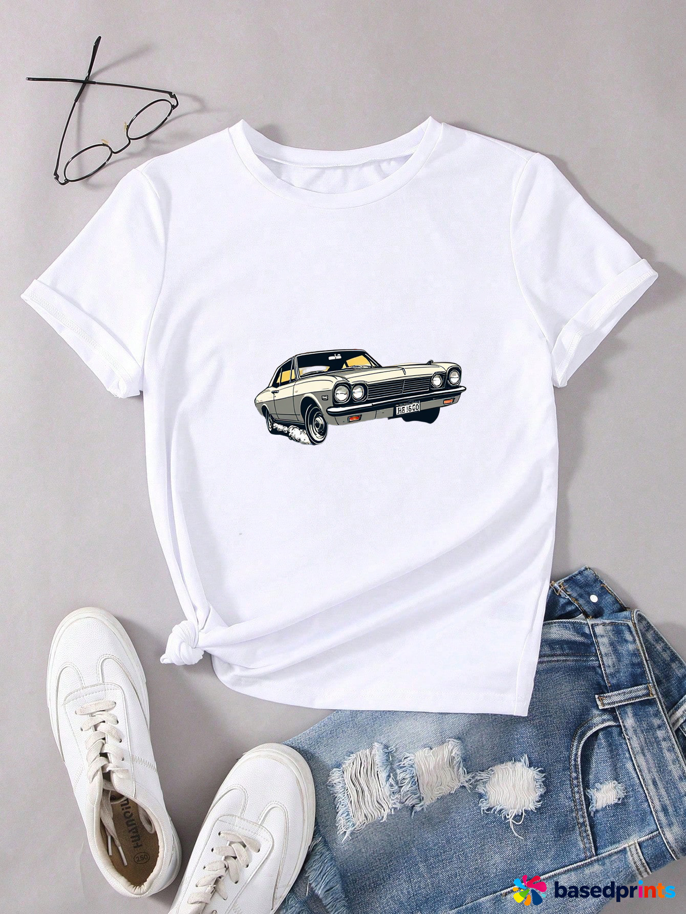 White Car Print T-Shirt