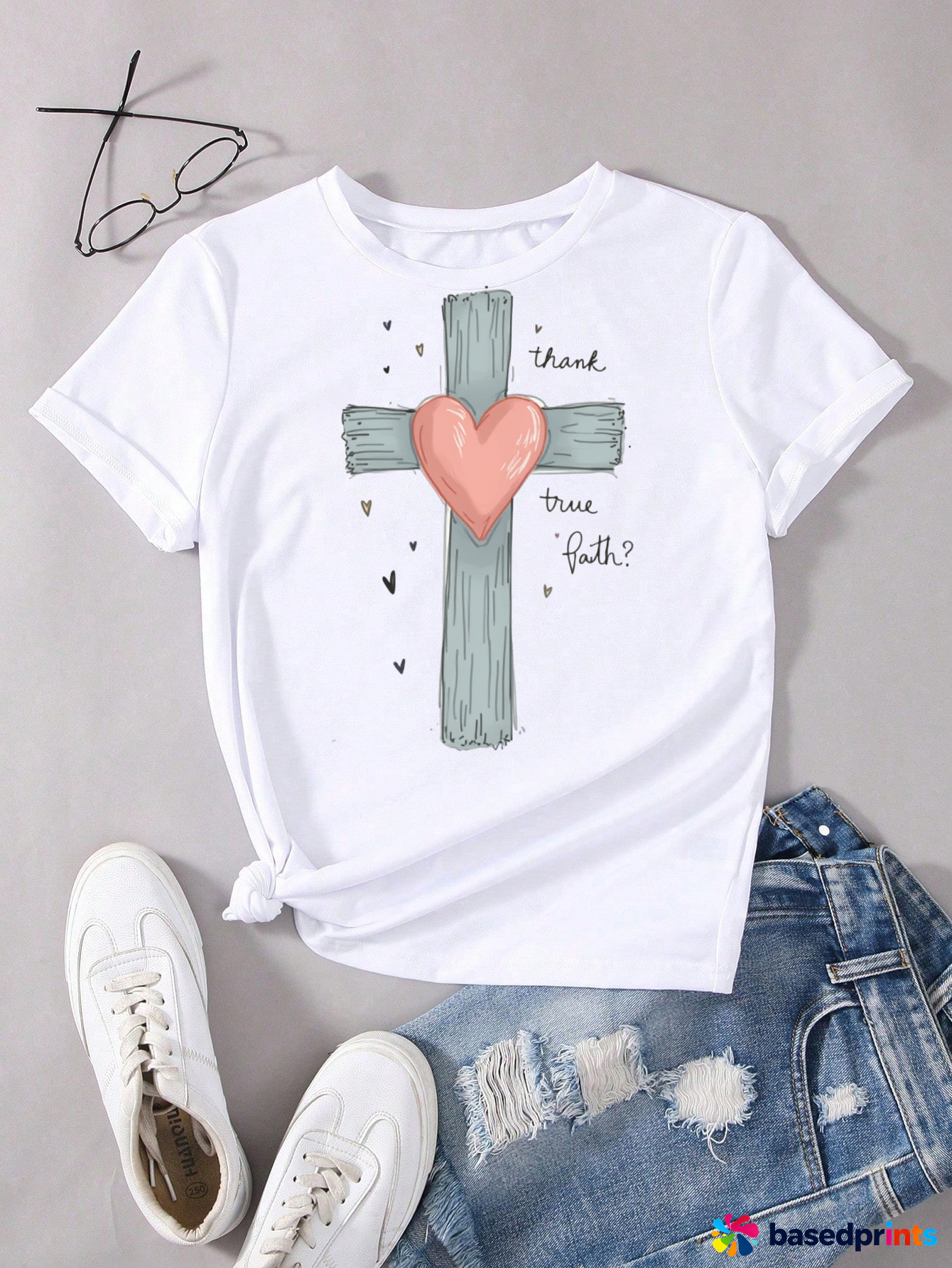 White Cross Heart T-Shirt