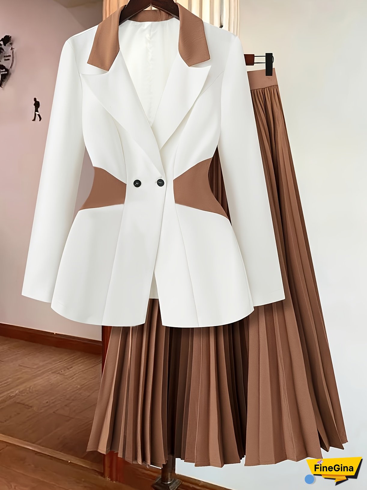 SQ25031731+Elegant Special Edition+Classic Women's Elegant Long Sleeve Collarless Suit Jacket and Color-Block Pants Set, Suitable for Various Occasions