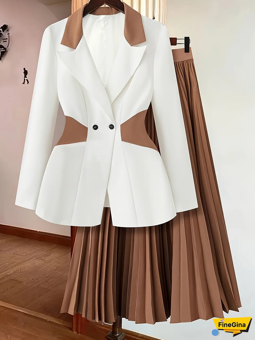 SQ25031731+Elegant Special Edition+Classic Women's Elegant Long Sleeve Collarless Suit Jacket and Color-Block Pants Set, Suitable for Various Occasions